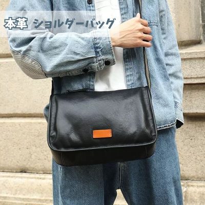 ショルダー バッグ メンズ レザー 斜 めがけ バッグ メンズ 牛革 大容量 軽い 通勤 バッグ 肩紐 太い ショルダー バッグ カジュアル